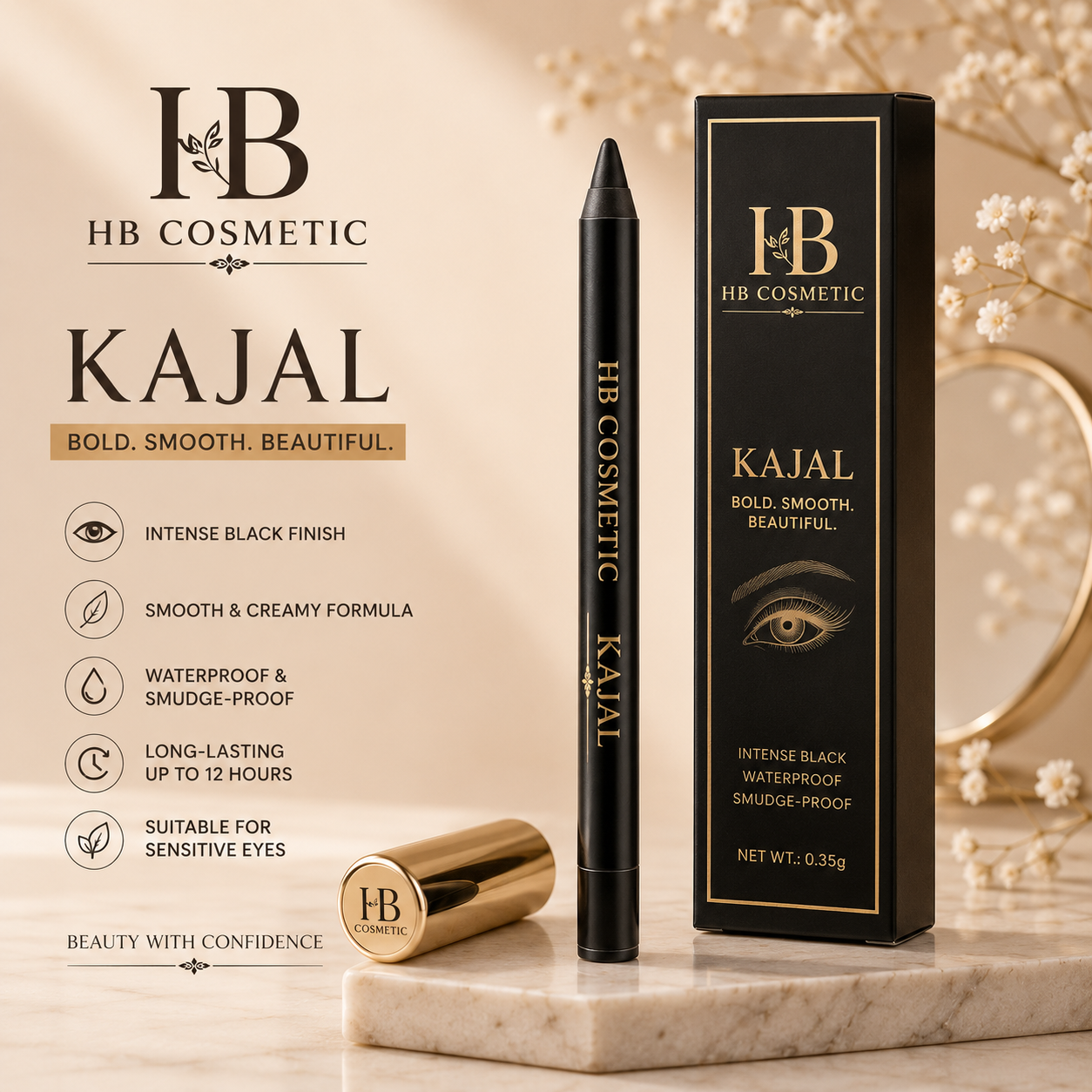 smooth black kajal for smokey eye makeup | hb cosmetic smooth black kajal for smokey eye makeup | hb cosmetic